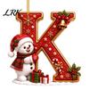 Decorative Gift Tags Cute Snowman Letter Christmas Ornament, 2D Flat Personalized A-Z Alphabet Tree Ornaments Acrylic Hanging Pendant for Xmas