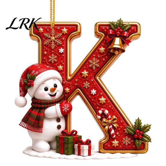 Decorative Gift Tags Cute Snowman Letter Christmas Ornament, 2D Flat Personalized A-Z Alphabet Tree Ornaments Acrylic Hanging Pendant for Xmas