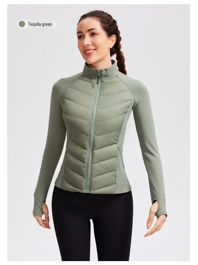 Lulu Women's Slim Sports Down Jacket - Stand Collar, Light Warmth for Skiing, Running, Yoga, and Casual Wear