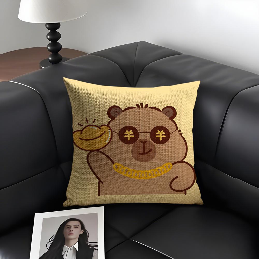 Caybara Cute Cushion Cover Natural Linen Organic Fabric DoubleSided Printing Sofa Home Decor Gift Pillow Case