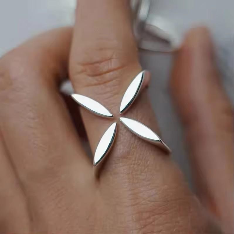 PANJBJ 925 Silver Line Crossing Ring for Women Punk Hip Hop Exaggerate Trend Adjustable Jewelry Party Gift