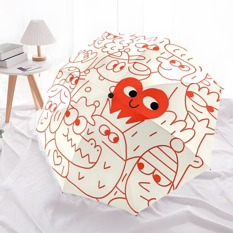 1pc Heart Characters Automatic Open/Close Umbrella Compact Folding Umbrella, All-Season Portable Umbrella for Women/Men F1124242