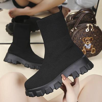 Fashion Classics Autumn Winter New Socks Shoes for Women Thick-soled Casual Knitted Slip-On Short Boots Plus Size Botas De Mujer