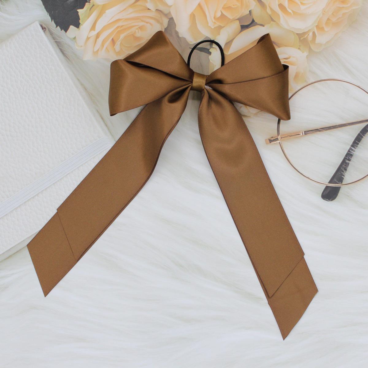 Double Bubble Satin Ribbon Bow Hair Clip - Stylish, Versatile Floral Headwear Accessory коричневый