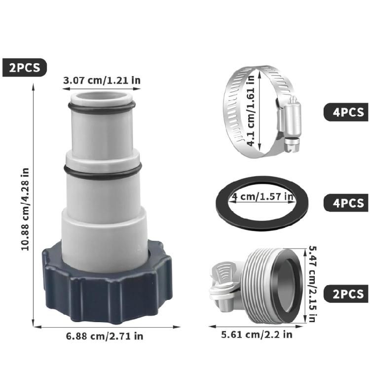 Pool Hose Reducers 1.5inch To 1.25inch Threaded Adapters with Clamps Washers Suitable for Above Ground Pool Pump Hoses