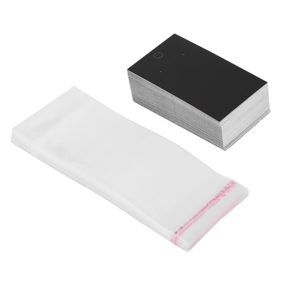 

100pcs Black Earring Display Cards Paper Rectangle Jewelry Packaging Supplies Plastic Self Adhesive Bags Earring Card Holders
