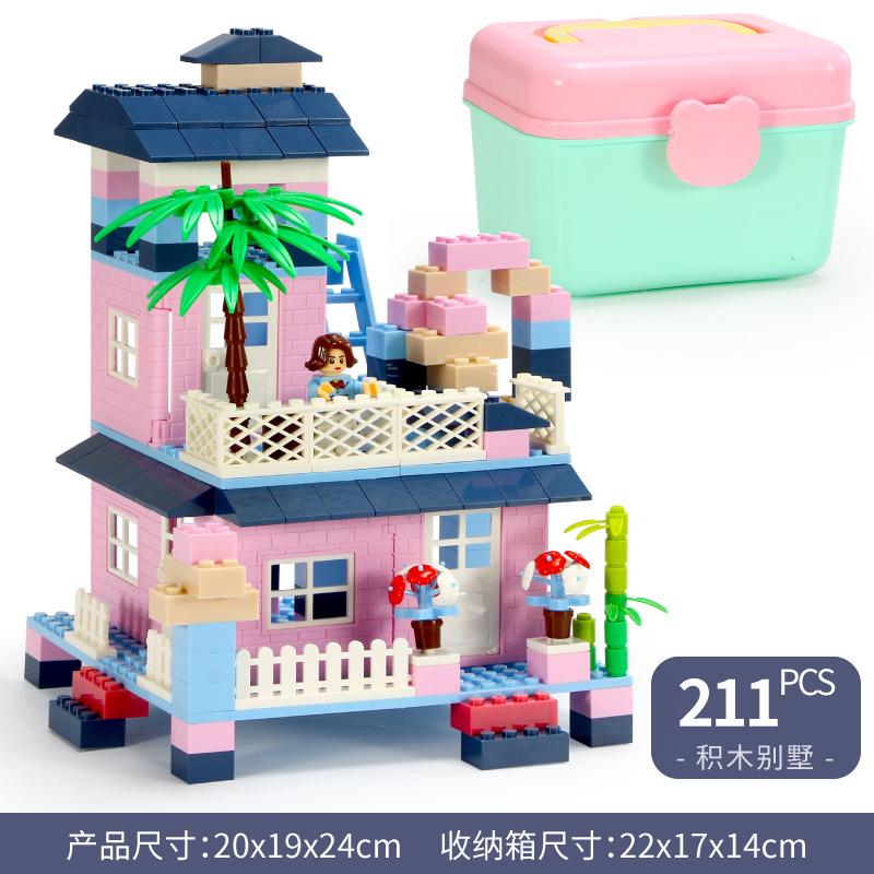 Children'S Building Block Small Particles Pink Castle Scene Puzzle Assembly Building Block Toys Boys And Girls