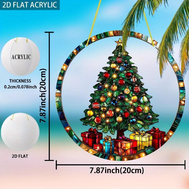 Illuminated Christmas Tree Sun Catcher. 7.87" Circular Acrylic with 3D Effect for Holiday Decor.