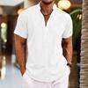 Men's Linen Shirts Short Sleeve Button Up Shirt Casual Summer Loose Fit Home Style Shirts
