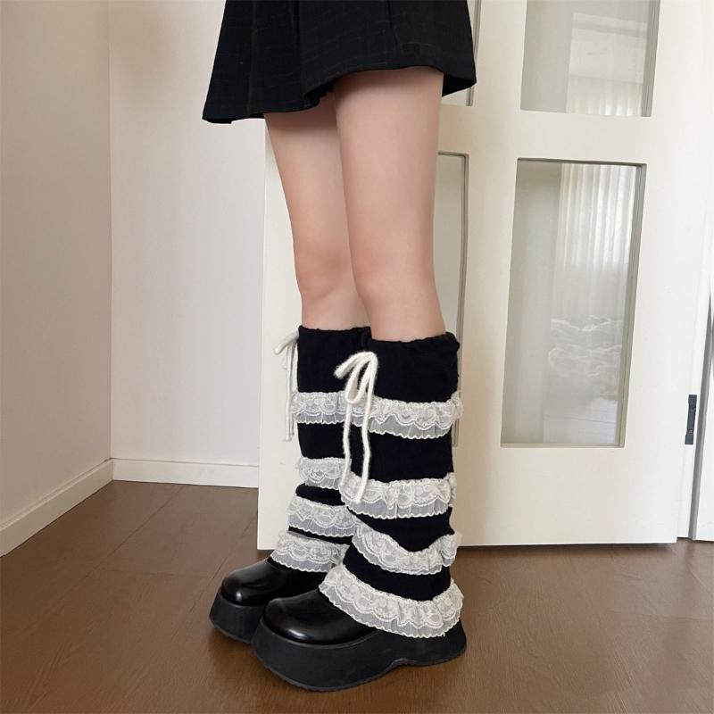 Elegant Ribbon Lace Leg Warmers Breathable Fabric Soft Yarn Stretchy Boot Cover For Homewear And Outfits