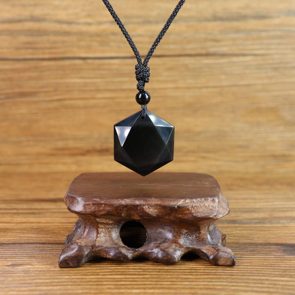 Hexagramm Obsidian erhöht den Schutz Amulett Kraftstein Länge verstellbar [Coai] Amulett, Kraft, Anhänger, Herren, Damen,