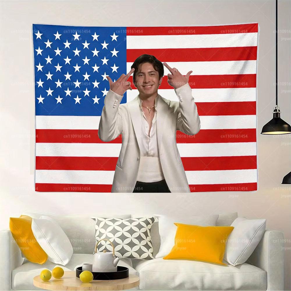 Hudson Williams Tapestry Pink American Flag Wall Hanging Heated Rivalry Actor Poster Home Decor