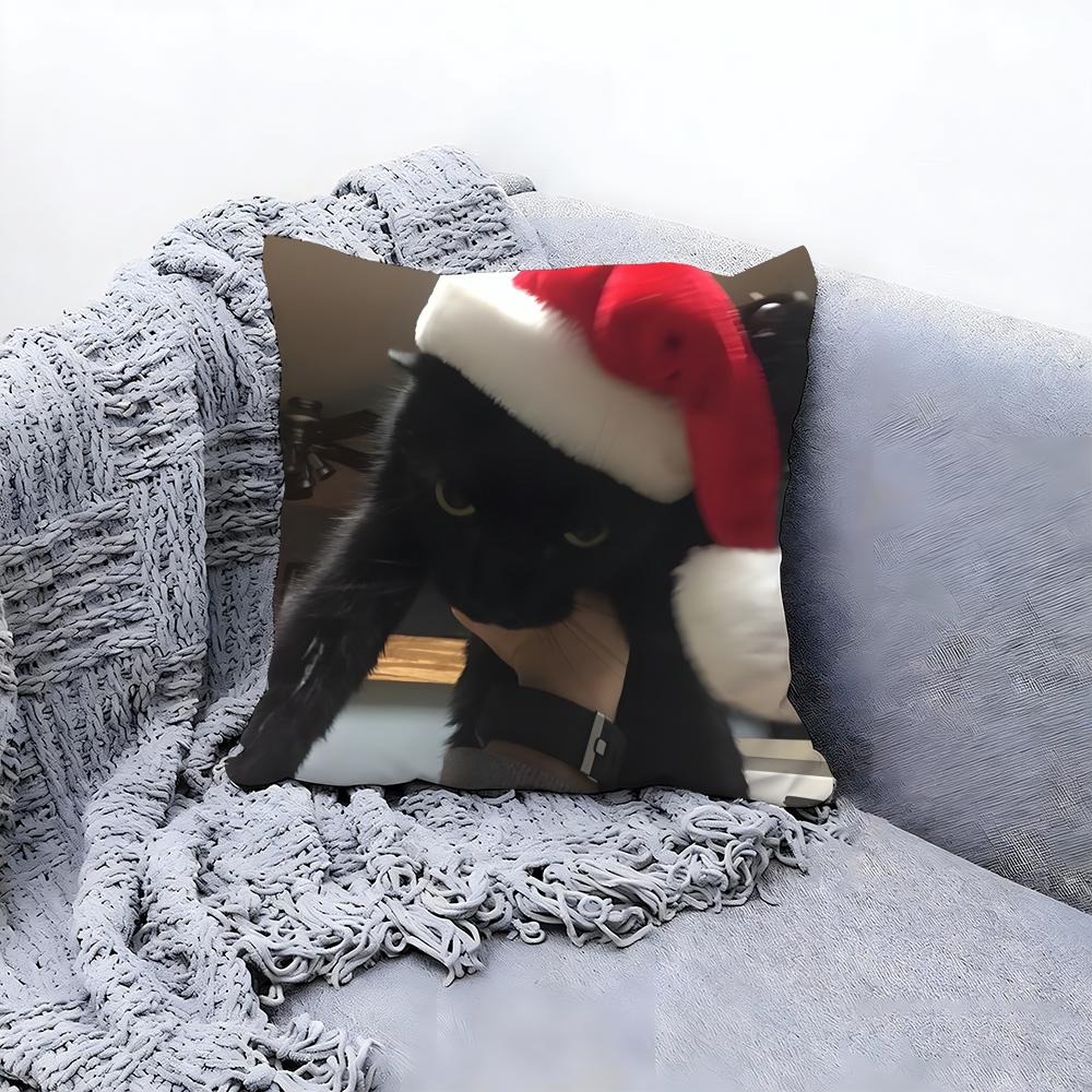 Christmas Black Cat Cushion Cover Premium Comfort Reversible Pillow Cove -Two in One Design for Any Room & Car Interior
