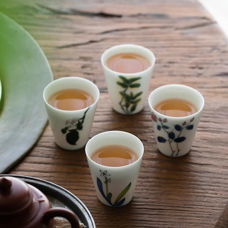 White Porcelain Hand-painted Ink Color Tea Cup Household Ceramic Cup Male And Female Master Cup Kung Fu Tea Set Drinking Cup