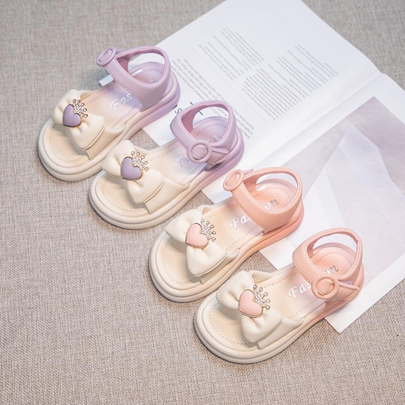 Mädchen Prinzessin Sandalen mit Krone Mode Kinder Schleife Strass Sandalen Kinder Sommer Strand Schuhe Anti-Rutschig Größe 26-37