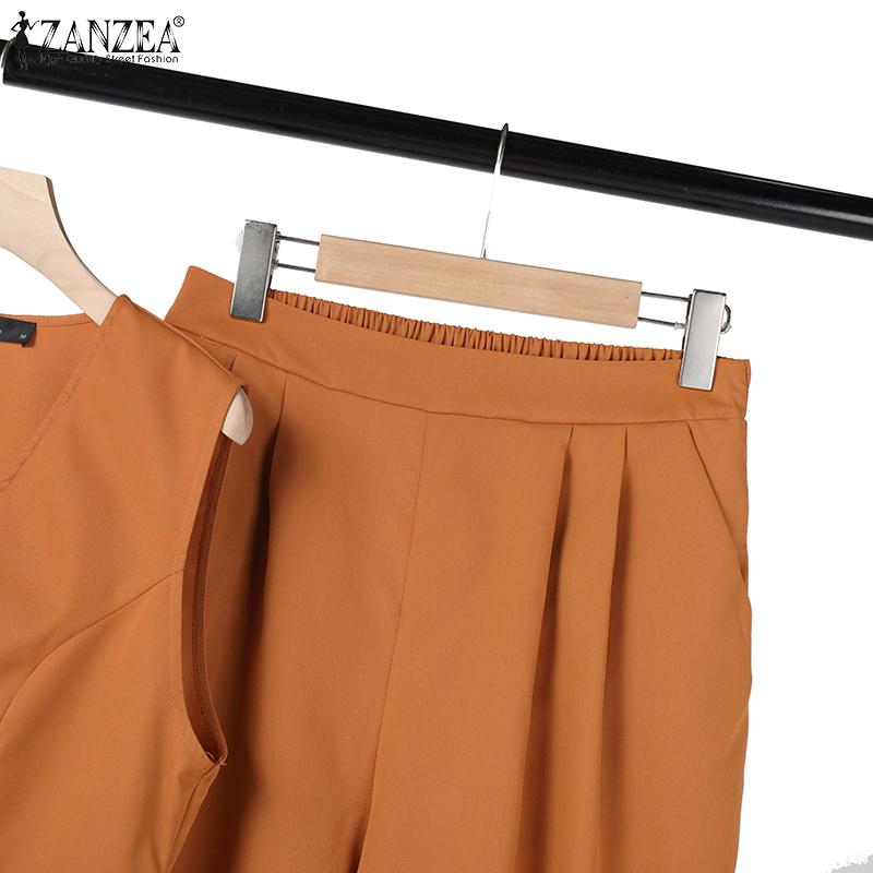 ZANZEA Daily Casual Outfits Womens Sleeveless Waistcoat and Pants Two Piece Suit Set