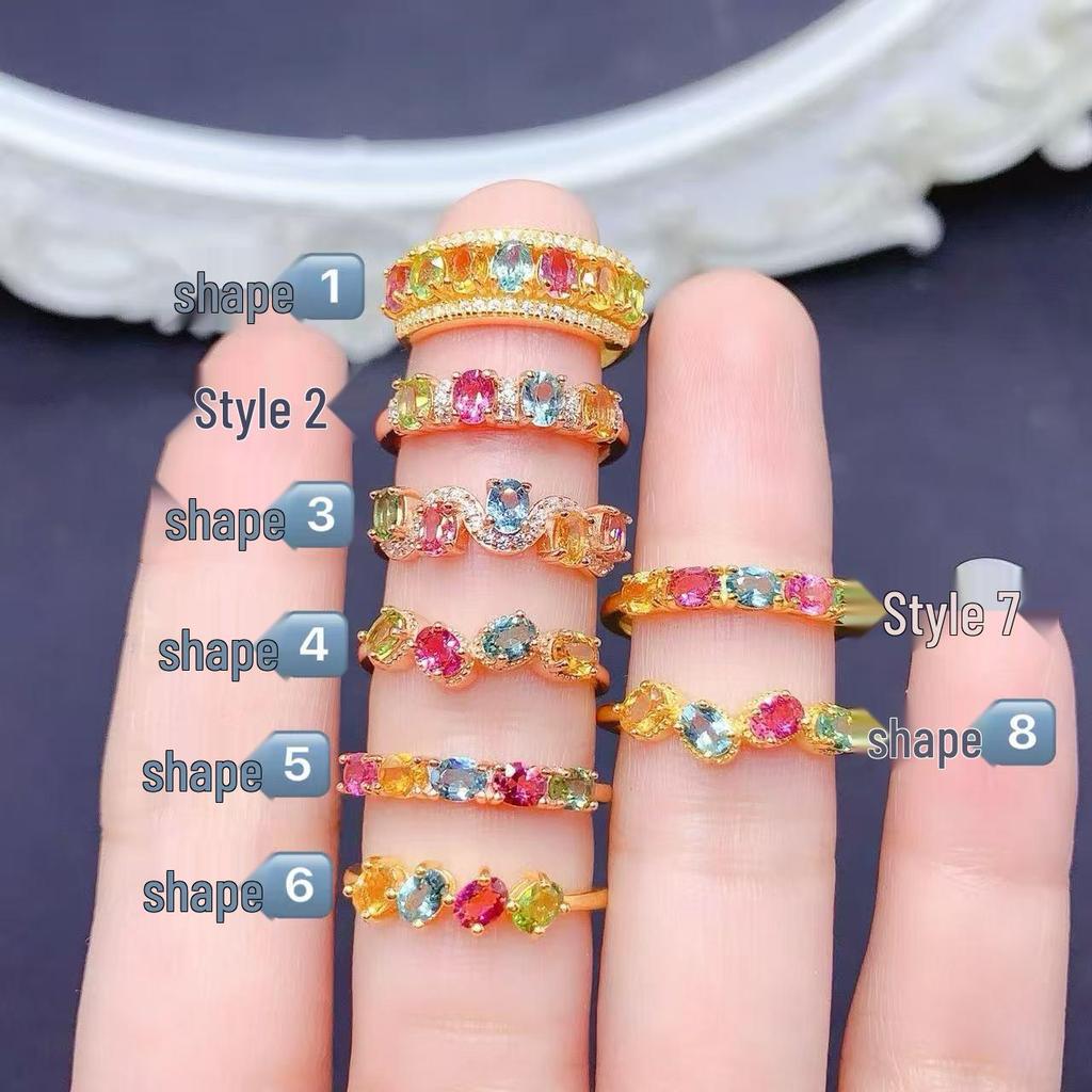 S925 Sterling Silver Adjustable Tourmaline Stackable Ring - Versatile & Fashionable Finger Ring.