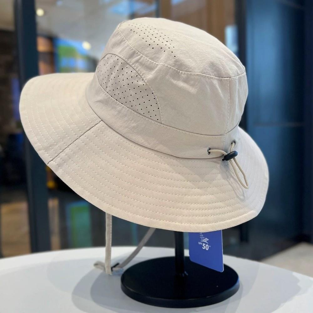 New Drawstring Fisherman Cap Waterproof Sun Anti-UV Protection Panama Hats Mesh Breathable Bucket Hat Outdoor бежевый