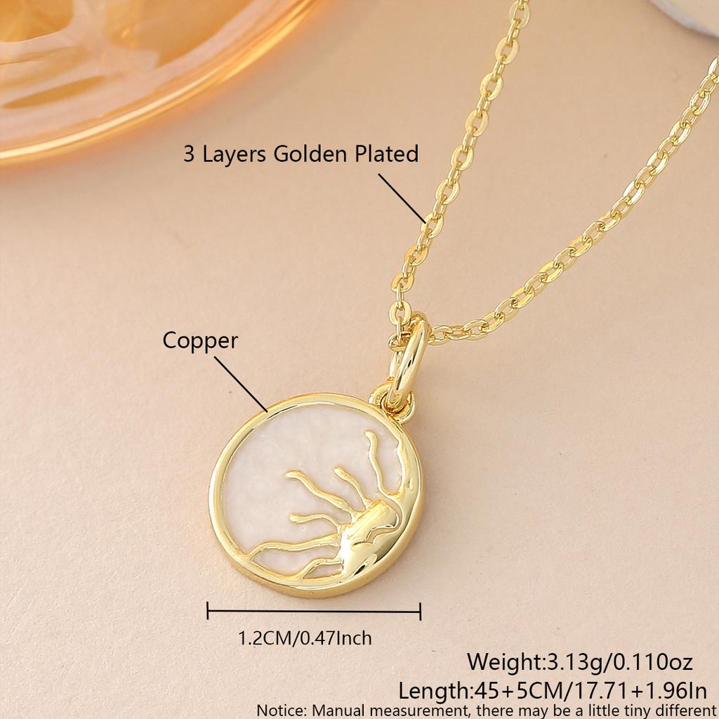 Zircon-studded Rare Vintage-style Shell-shaped Sun Pendant Necklace