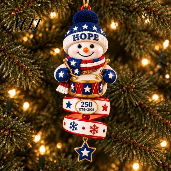 Indoor Outdoor Festive Decor 2026 Patriotic Snowman Christmas Ornament, Acrylic Hanging for Tree, Tree Ornament Holiday Pendant Home Party Accessory