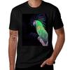 Silvered Glitter Tropical Green Parrot On Black Poster Print Deco Art Picture Exotic Bird Tshirt