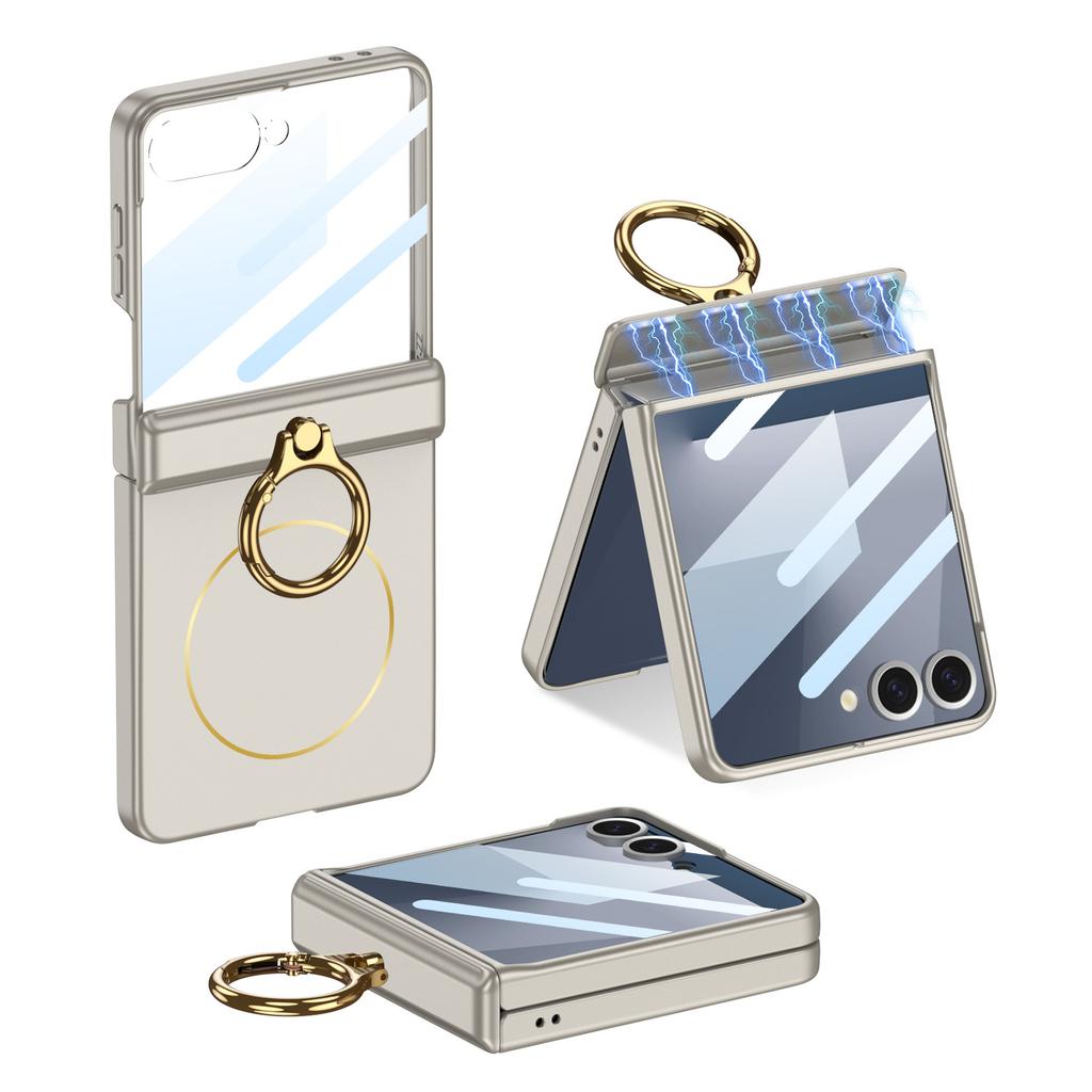 case for Samsung Z Flip 7 Magnetic hinge ring holder shell with full-coverage drop protection tough case Anti-Fingerprint plain