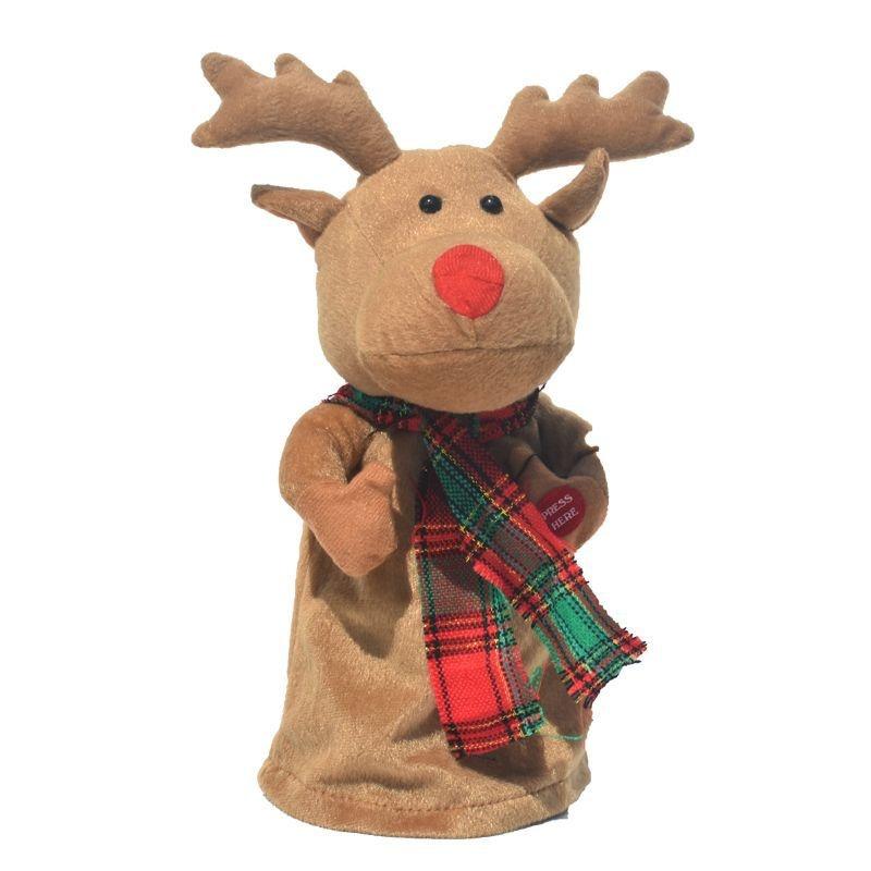 Electric Musical Reindeer Pull Cart Santa Figurine Christmas Decoration Table Decor Toy For Kids Holiday Stocking Stuffer Gift