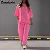 Summer Women's Loose Hollow Crew Neck T-Shirt Top Pants Set Two Piece Outfit