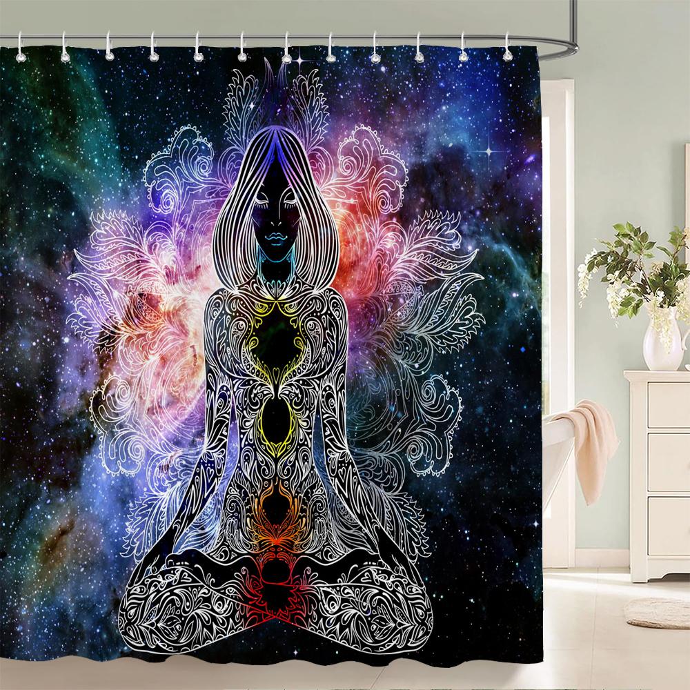Sprchový závěs Sedm čaker Meditace Koupelnové závěsy 3D tisk Indický Buddha Voděodolná Polyesterová tkanina Dekorace do vany