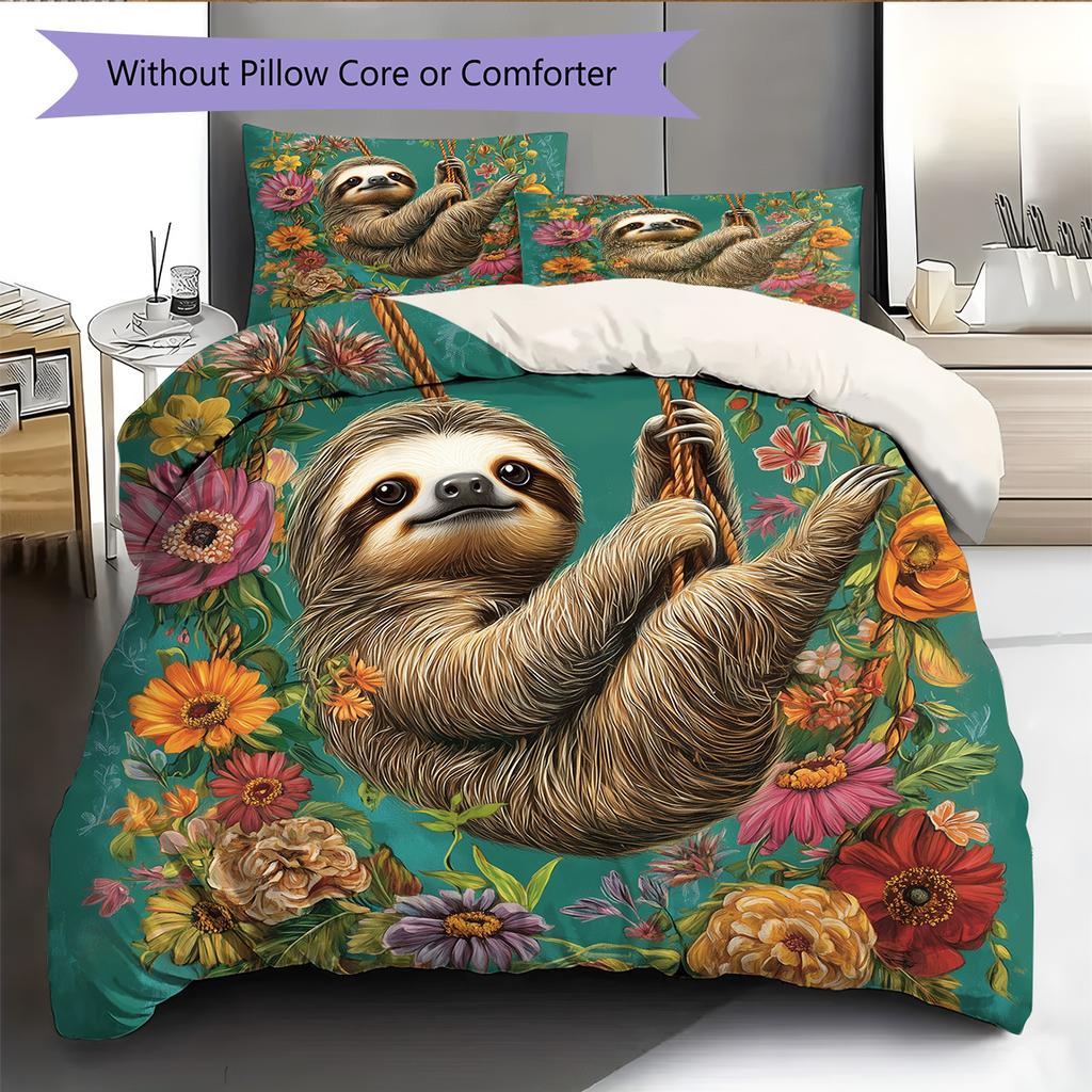 Jungle Sloth Pattern Bedding Quilt Set  Home Decoration  Gift (1 * Duvet Cover + 2 * Pillowcase  Without Core)