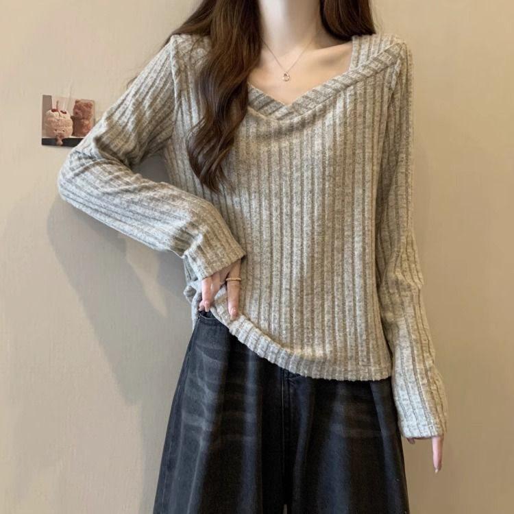 

Plus Size Women s Square Neck Slimming Long Sleeve Knitted Top XL (Recommended for 120-140 jin)