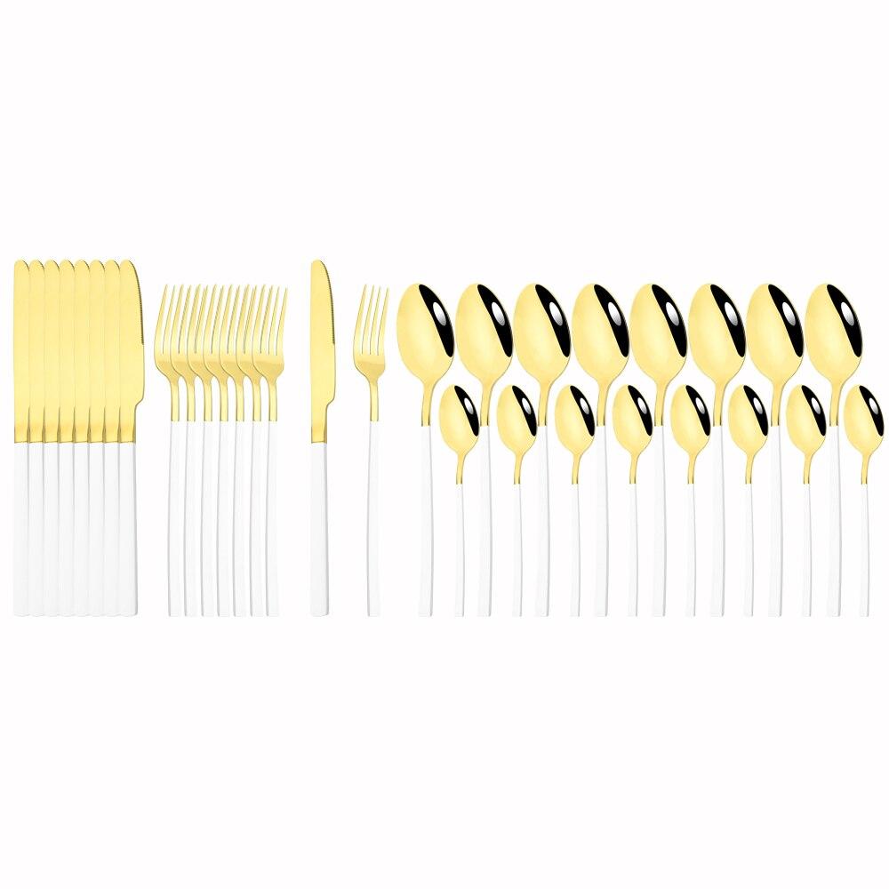 32Pcs Black Gold Cutlery Set Knife Forks Coffee Spoons Dinnerware Set Stainless Steel Tableware Western Kitchen Silverware Set