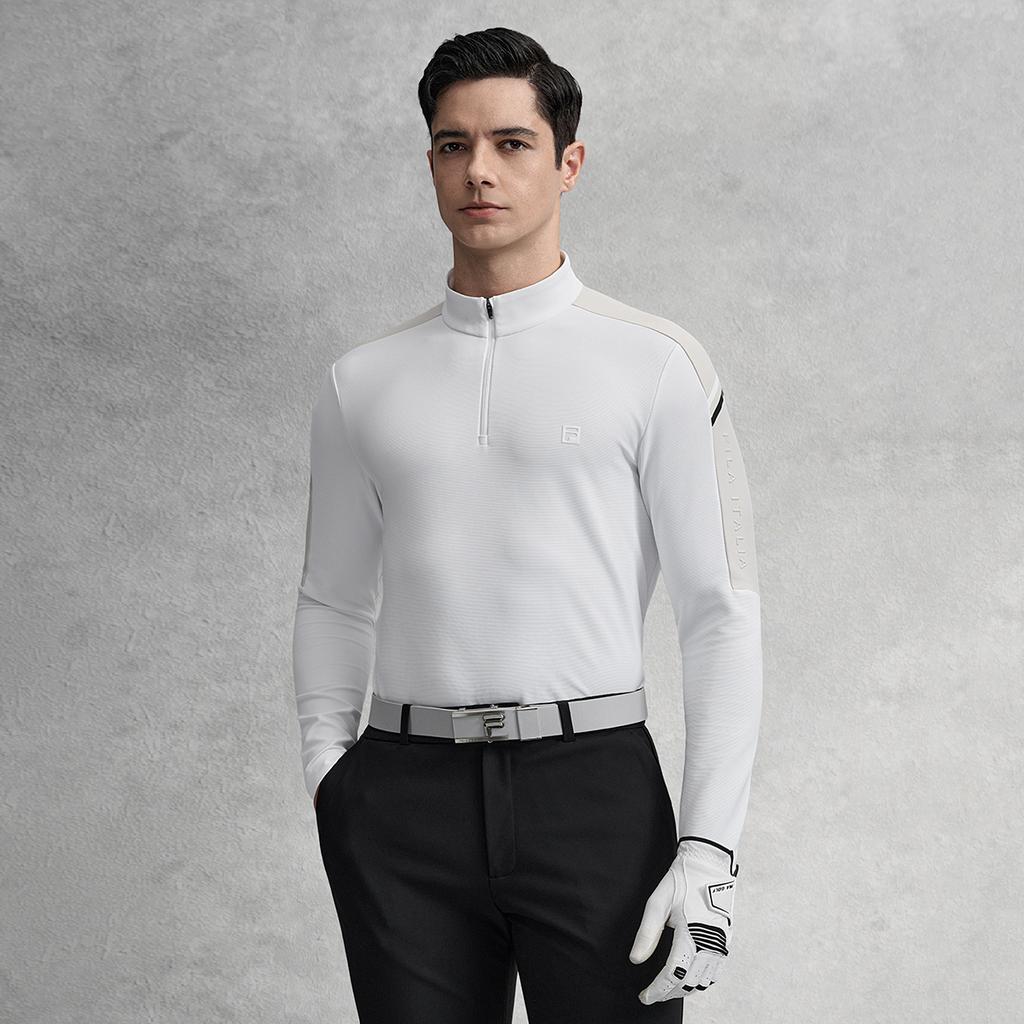 FILA Golf Series Minimalist Stylish Casual Sports Comfortable Long Sleeve T-Shirt Men tops Jade-White A11M615212FWT