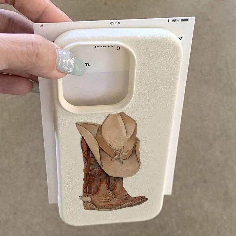 Retro Western Cowboy Boots Hat Pattern Design TPU Phone Case For IPhone 17 Pro Max 16 15 14 13 12 11 Plus Air Leather Cover