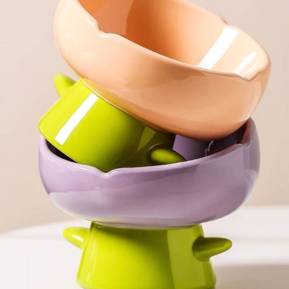 Flower Shaped Ceramic Cat Bowl Large-mouthed Anti-tipping Bowl High Foot Bowl  For Cats Dogs