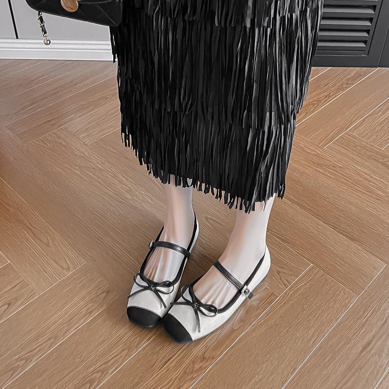 Xiaoxiangfeng bow Mary Jane shoes women's flat apricot ballet shoes women's versatile one-pedal soft-soled single shoes