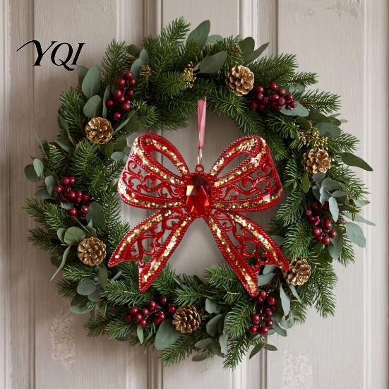 Reusable Acrylic Bows Faux Crystal Bow Christmas Ornament, Sparkly Hollow Decorative for Garlands Knot Hanging Decoration Home New Year Party