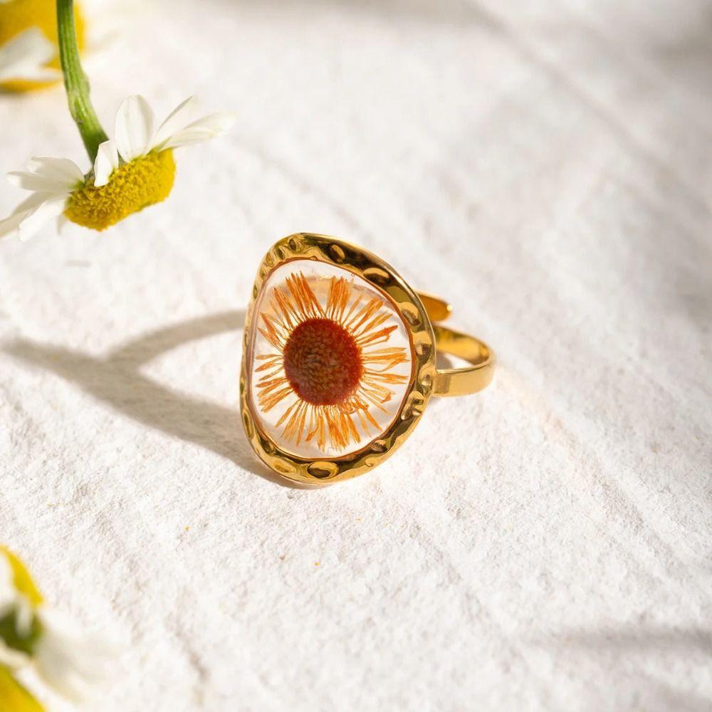 Stainless Steel Gold Flower Ring Gold Plated Minimalist Polygonal Ring  Jewelry Accessories