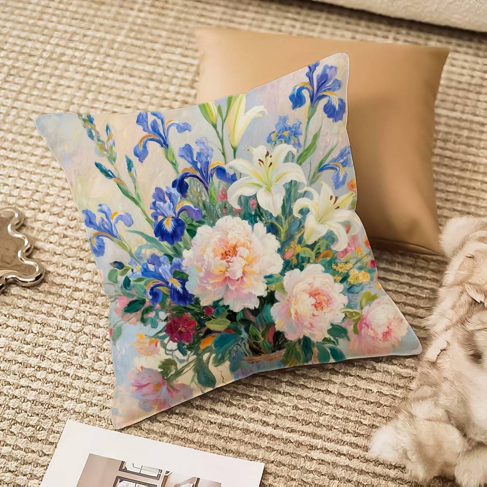 F-flower V-vase Pillow Case Anti-dustmite Invisible zipper Sofa Bed