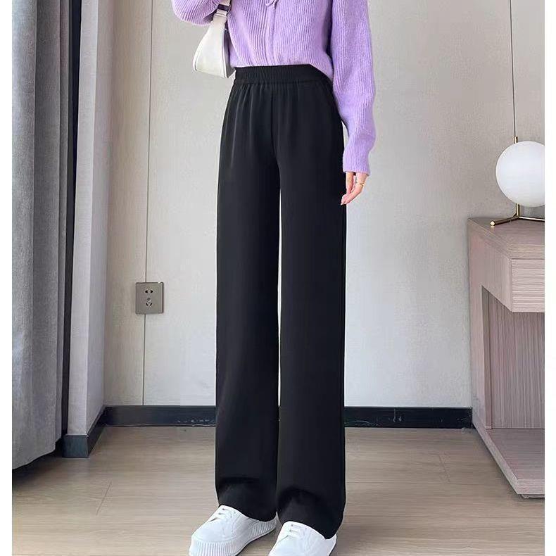 Women's Black Versatile High-Waisted Wide-Leg Pants