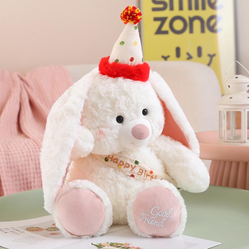 Birthday Hat Dog Doll Cute Birthday Bear Bunny Plush Doll Throw Pillow Girl Hug Sleeping Pillow