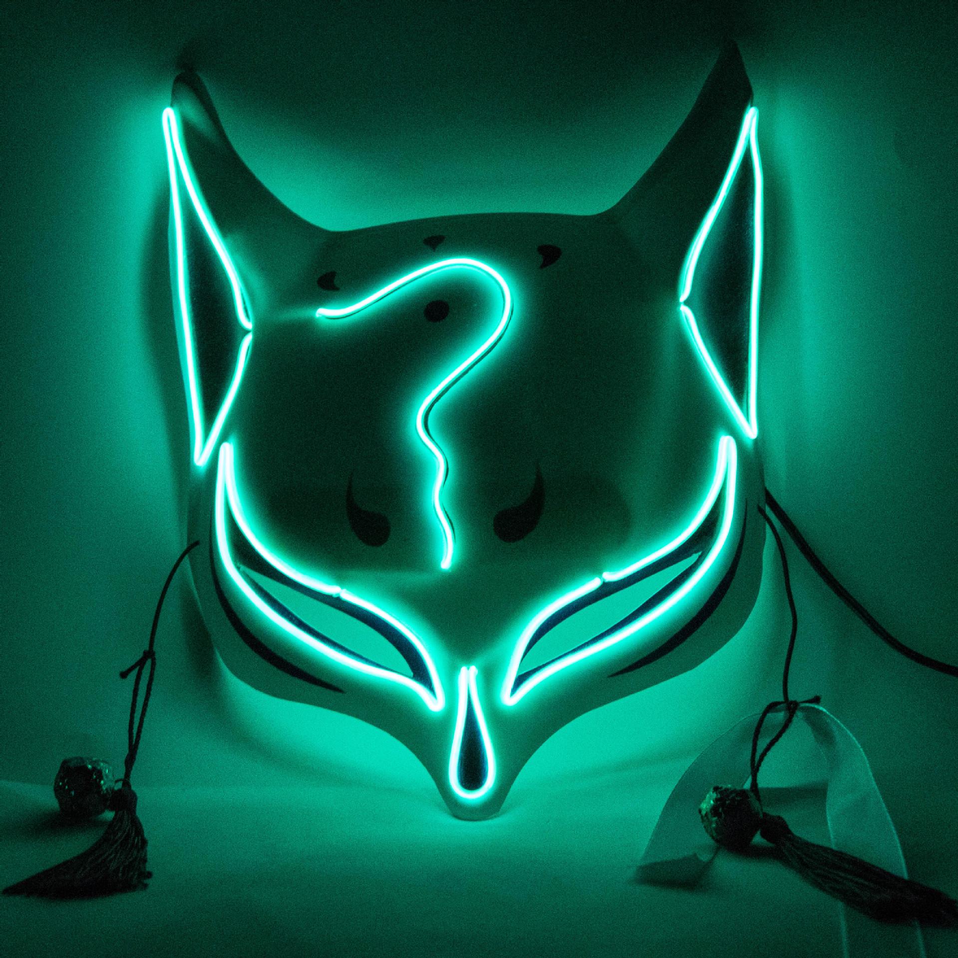 

Фестивальна маска зі світлодіодним освітленням Kitsune Fox Mask Косплей Хеллоуїн Маскарадна маска Тварина DJ Dance Glow Party Props фарби люмінесцентні зелений колір