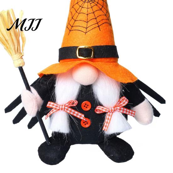 Plush Faceless Dwarf Ornaments Halloween Gnome Decoration, Spooky Orange Black Spider Web Boo Swedish Tomte Party Table Centerpieces Elf Figurine,
