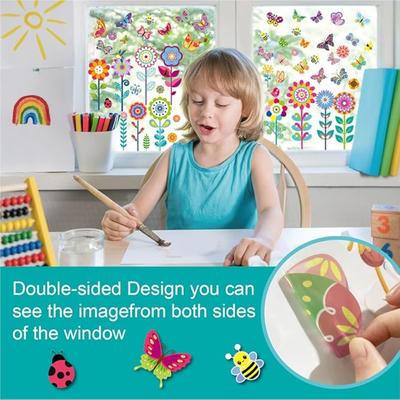 99pcs Butterfly Flower Window Stickers Wall Sticker Set Waterproof Transparent Vinyl Decals for Home Decoration Easy Peel and Stickers for Wall/Window