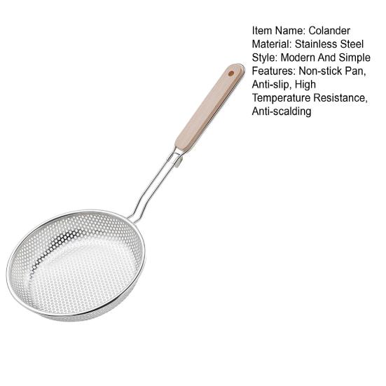 Edelstahl-Netz-Schaumlöffel mit Holzgriff Doppelschicht-Sieb-Passiergerät zum Frittieren, Abtropfen, Blanchieren Hitzebeständiges Küchensieb