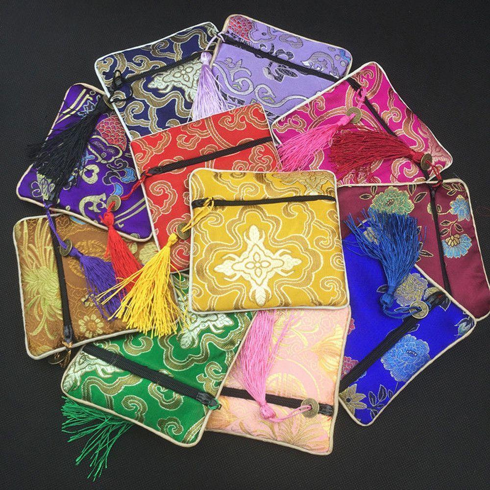 Quartet Zipper Packaging Tassel Beads Fabric Brocade Jewelery Bag Wallet Handbags Tips Bag