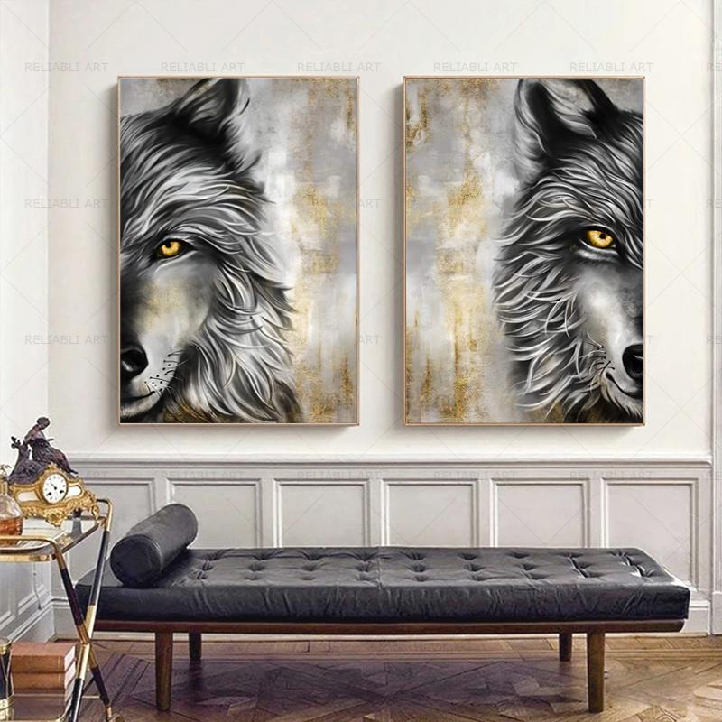 

Плакаты с волками, абстрактные дикие животные, холст, картина, современный домашний декор, черно-белые настенные художественные картины Куадрос для гостиной