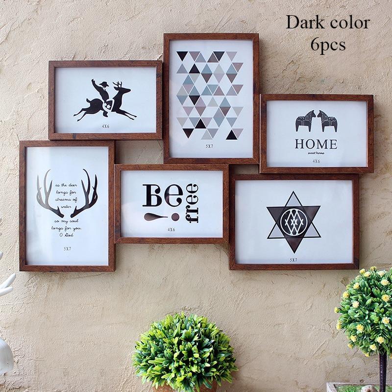 Набор из 6 штук 6-дюймовых 7-дюймовых Комбинированный Цельный Деревянный Фотоальбом Современный Простой Стиль Настенное Украшение Фоторамка Настенная Рамка для Фотографий
