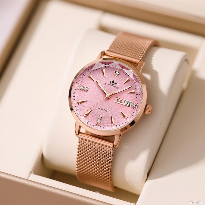 Ladies watch Milan with fashionable and simple thin double calendar diamond-encrusted waterproof women's model