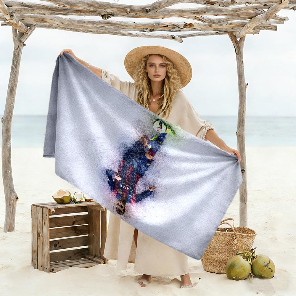 Dynamic Soccer Player Pose Beach Towel Soft Durable Quick-Dry Comfortable Lightweight